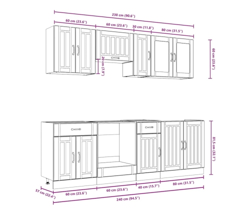 Mueble cocina Kalmar gris hormigón 8 pzas madera contrachapada