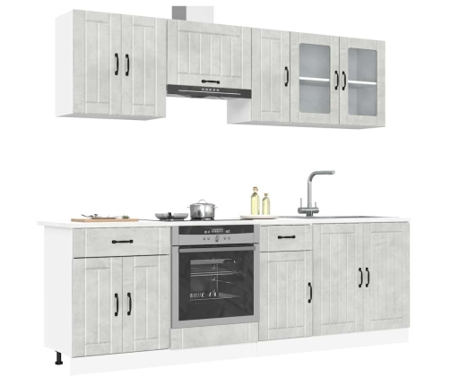 Mueble cocina Kalmar gris hormigón 8 pzas madera contrachapada