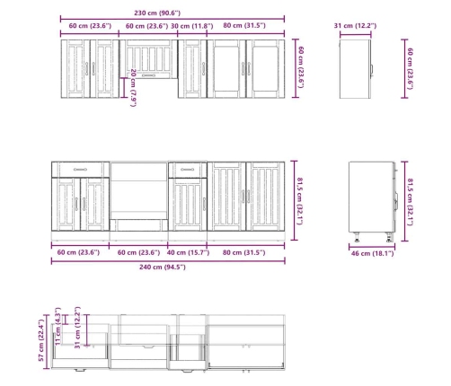 Mueble cocina Kalmar roble ahumado 8 pzas madera contrachapada