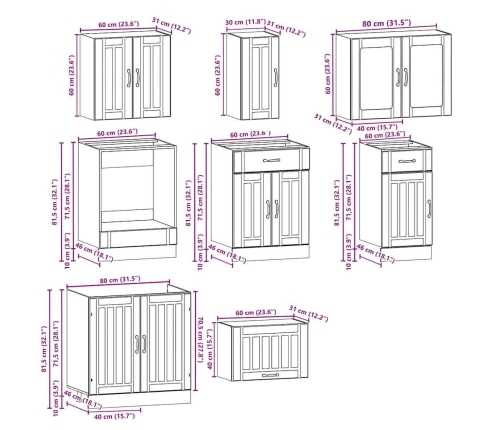 Mueble cocina Kalmar roble ahumado 8 pzas madera contrachapada