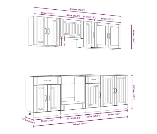 Mueble cocina Kalmar roble marrón 8 pzas madera contrachapada