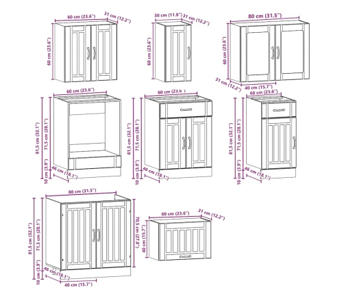 Mueble de cocina Kalmar 8 piezas artesanal roble