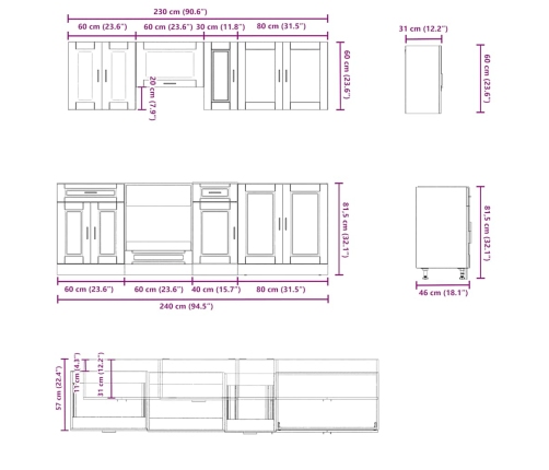 Mueble de cocina Kalmar blanco 8 piezas madera contrachapada