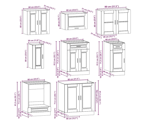 Mueble de cocina Kalmar blanco 8 piezas madera contrachapada