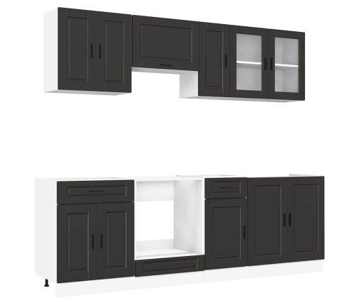 Mueble de cocina Kalmar negra 8 piezas madera contrachapada