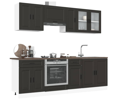 Mueble de cocina Kalmar negra 8 piezas madera contrachapada