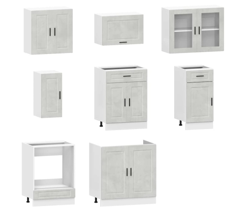 Mueble cocina Kalmar gris hormigón 8 pzas madera contrachapada