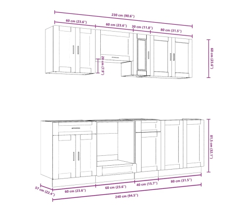 Mueble cocina Kalmar gris hormigón 8 pzas madera contrachapada