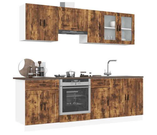 Mueble cocina Kalmar roble ahumado 8 pzas madera contrachapada