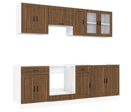 Mueble cocina Kalmar roble marrón 8 pzas madera contrachapada