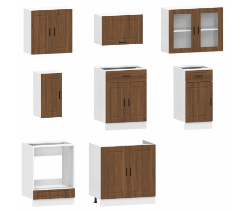 Mueble cocina Kalmar roble marrón 8 pzas madera contrachapada