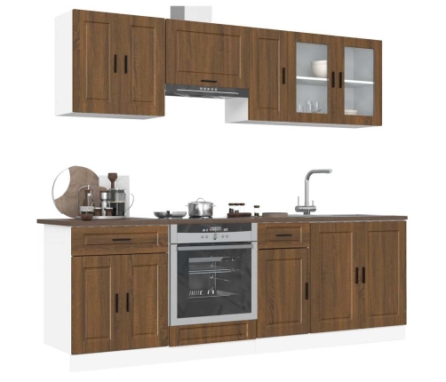 Mueble cocina Kalmar roble marrón 8 pzas madera contrachapada