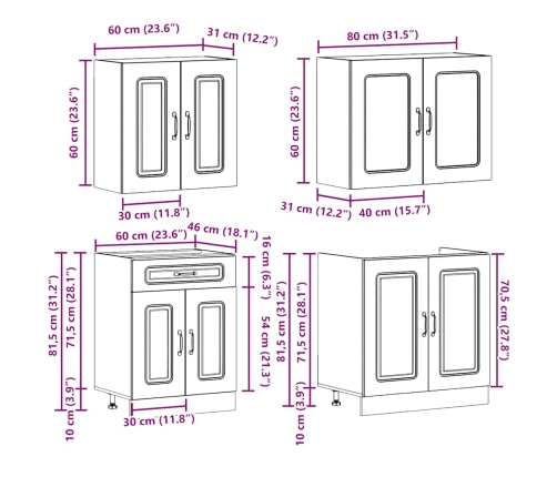 Mueble de cocina Kalmar blanco 4 piezas madera contrachapada