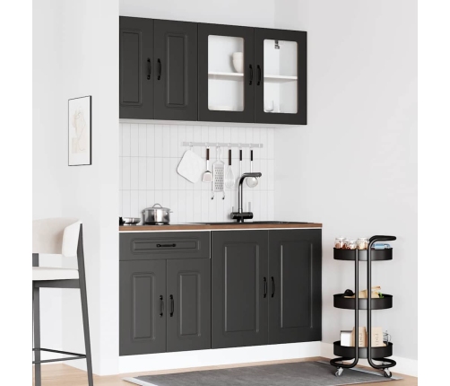 Mueble de cocina Kalmar negra 4 piezas madera contrachapada