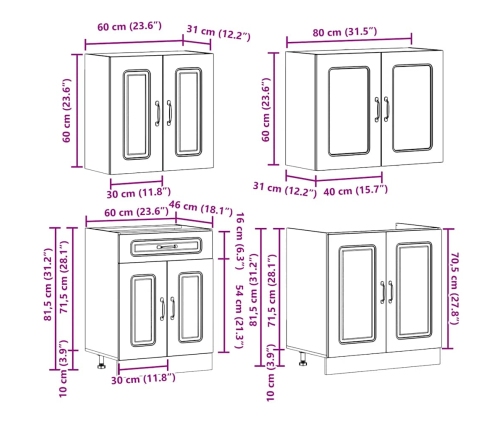 Mueble de cocina Kalmar negra 4 piezas madera contrachapada