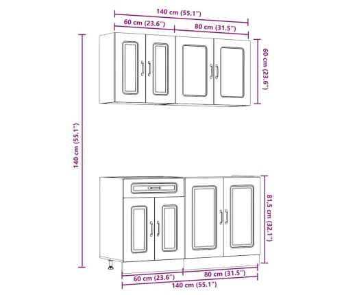 Mueble de cocina Kalmar negra 4 piezas madera contrachapada