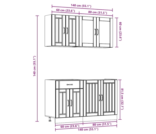 Mueble de cocina Kalmar negra 4 piezas madera contrachapada