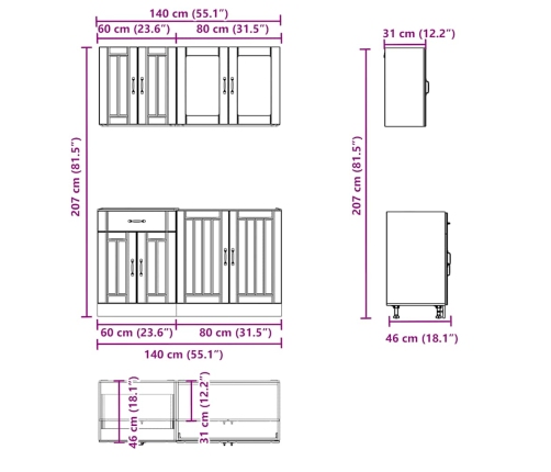 Mueble cocina Kalmar roble sonoma 4 pzas madera contrachapada