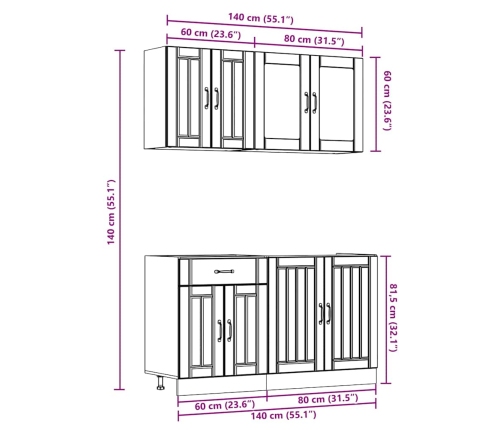 Mueble cocina Kalmar gris hormigón 4 pzas madera contrachapada