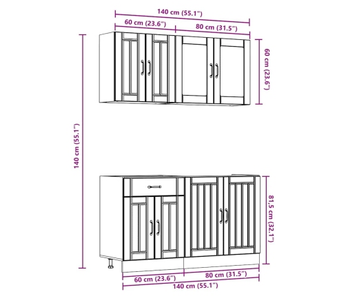 Mueble cocina Kalmar roble marrón 4 pzas madera contrachapada