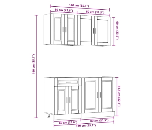 Mueble de cocina Kalmar blanco 4 piezas madera contrachapada