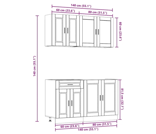 Mueble de cocina Kalmar negra 4 piezas madera contrachapada