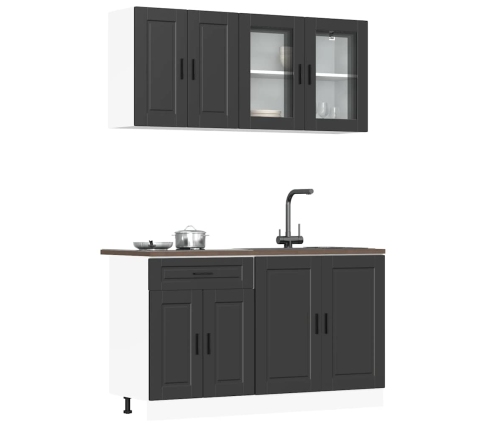 Mueble de cocina Kalmar negra 4 piezas madera contrachapada