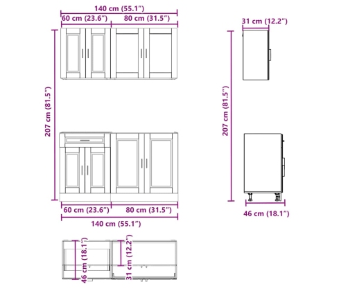 Mueble cocina Kalmar roble sonoma 4 pzas madera contrachapada