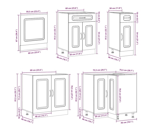 Mueble de cocina Kalmar blanco 11 piezas madera contrachapada