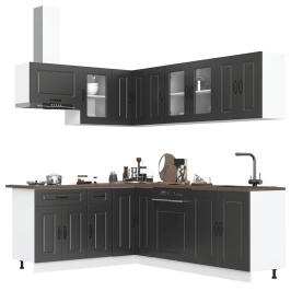 Mueble de cocina Kalmar negra 11 piezas madera contrachapada