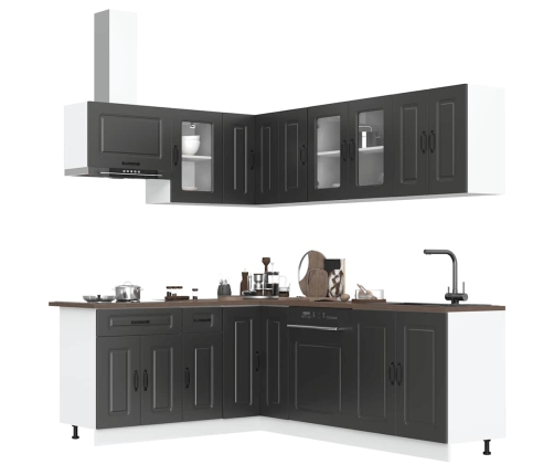 Mueble de cocina Kalmar negra 11 piezas madera contrachapada