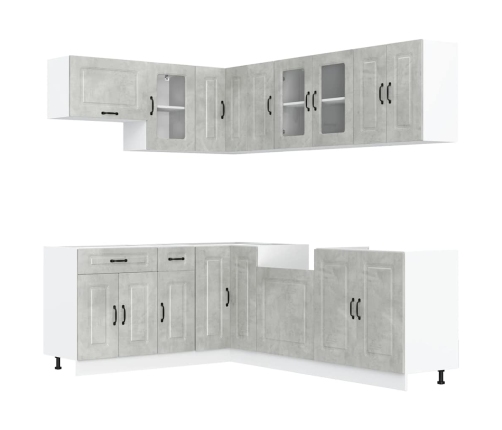 Mueble cocina Kalmar gris hormigón 11 pzas madera contrachapada