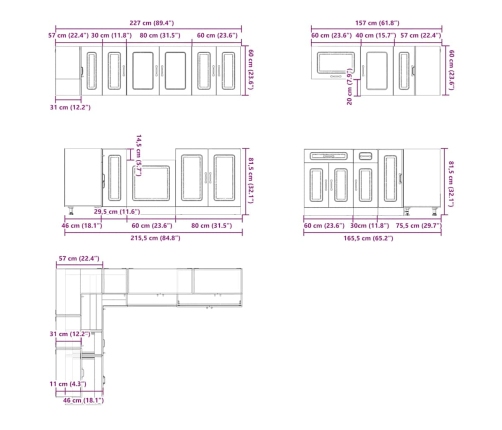 Mueble cocina Kalmar gris hormigón 11 pzas madera contrachapada