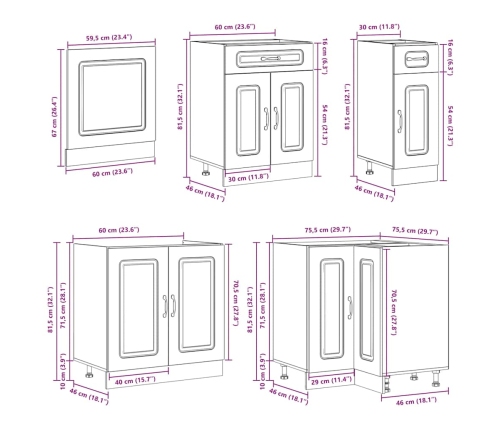 Mueble cocina Kalmar gris hormigón 11 pzas madera contrachapada