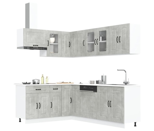 Mueble cocina Kalmar gris hormigón 11 pzas madera contrachapada