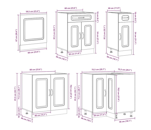 Mueble cocina Kalmar roble ahumado 11 pzas madera contrachapada