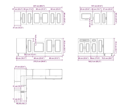 Mueble cocina Kalmar roble marrón 11 pzas madera contrachapada