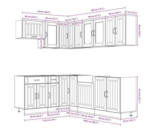 Mueble cocina Lucca roble marrón 11 pzas madera contrachapada