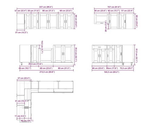 Mueble de cocina Porto negra 11 piezas madera contrachapada