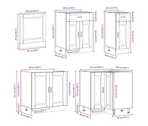 Mueble cocina Porto gris hormigón 11 pzas madera contrachapada