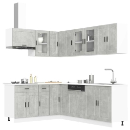 Mueble cocina Porto gris hormigón 11 pzas madera contrachapada