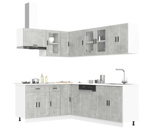 Mueble cocina Porto gris hormigón 11 pzas madera contrachapada