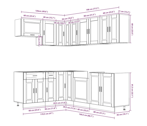 Mueble cocina Porto roble ahumado 11 pzas madera contrachapada