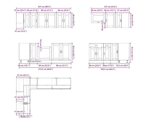 Mueble cocina Porto roble ahumado 11 pzas madera contrachapada