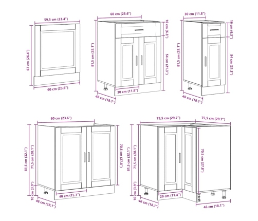 Mueble cocina Porto roble marrón 11 pzas madera contrachapada