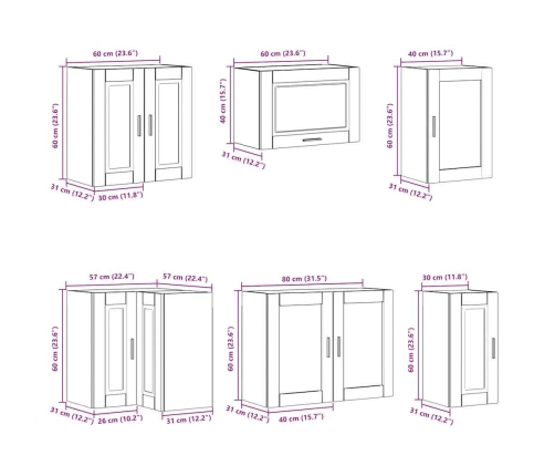 Mueble cocina Porto roble marrón 11 pzas madera contrachapada