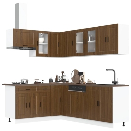 Mueble cocina Porto roble marrón 11 pzas madera contrachapada