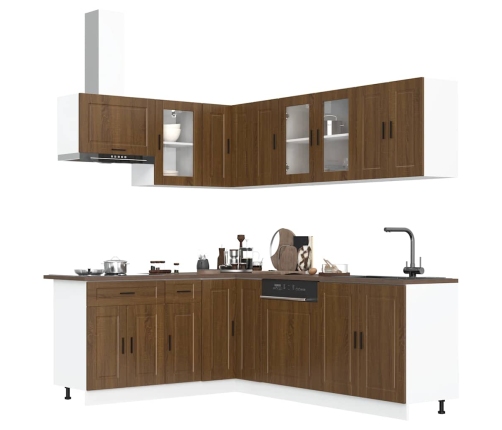 Mueble cocina Porto roble marrón 11 pzas madera contrachapada