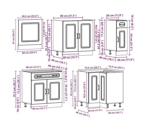 Mueble de cocina Kalmar negra 11 piezas madera contrachapada