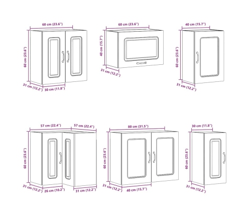 Mueble cocina Lucca roble marrón 11 pzas madera contrachapada